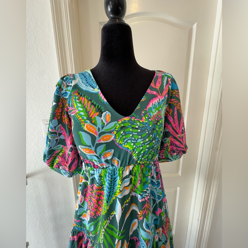 NWT Lilly Pulitzer Sz XS Chiara Tiered Dress Multi Sunshine Jungle - Picture 3 of 11